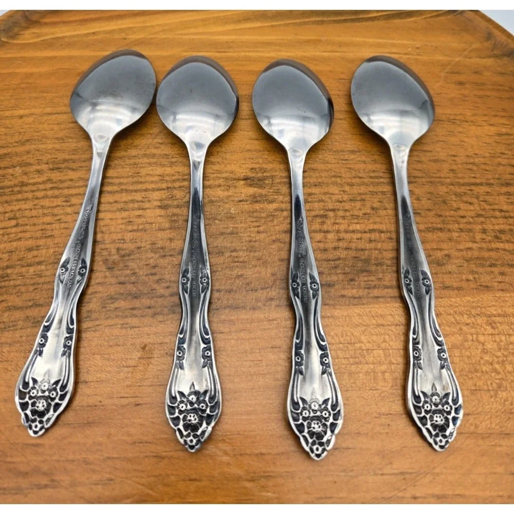 Vintage Rogers‎ Dream Rose Lot of 4 Teaspoons Stainless Steel Flatware Taiwan 6